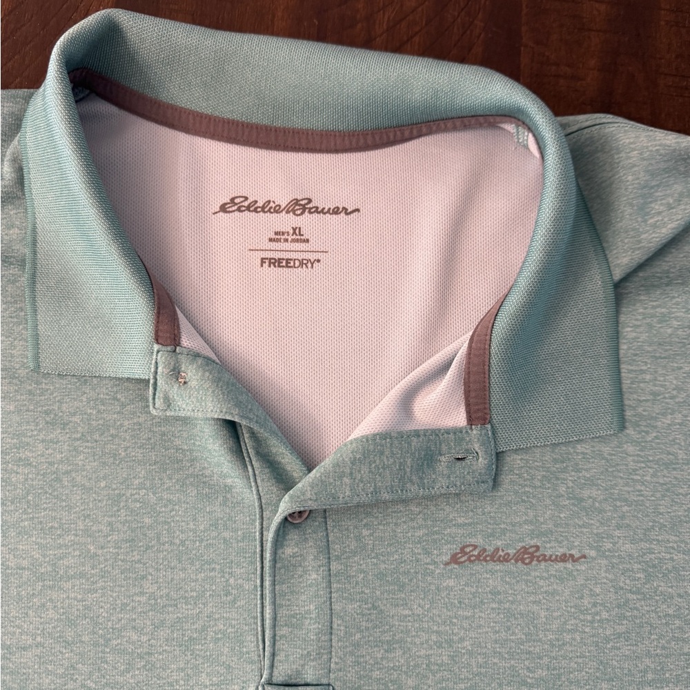 Eddie Bauer Men’s Heather Aqua Polo with Contrast Trim